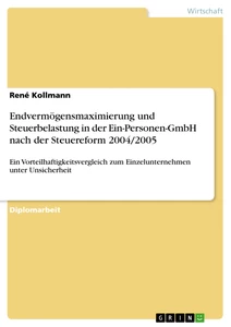 Titel: Endvermögensmaximierung und Steuerbelastung in der Ein-Personen-GmbH nach der Steuereform 2004/2005