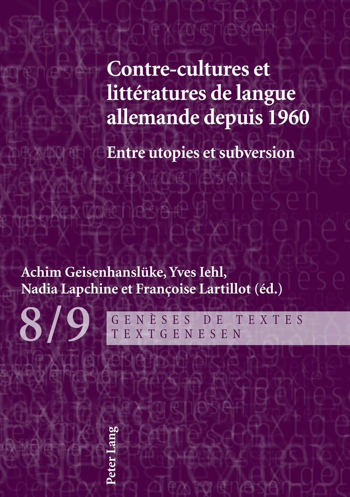 Contre Cultures Et Litteratures De Langue Allemande Depuis 1960 Peter Lang Verlag