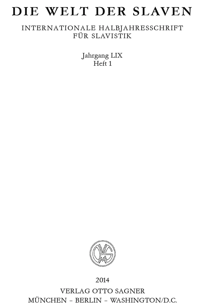 Titel: Die Welt der Slaven. Jahrgang LIX (2014) Heft 1