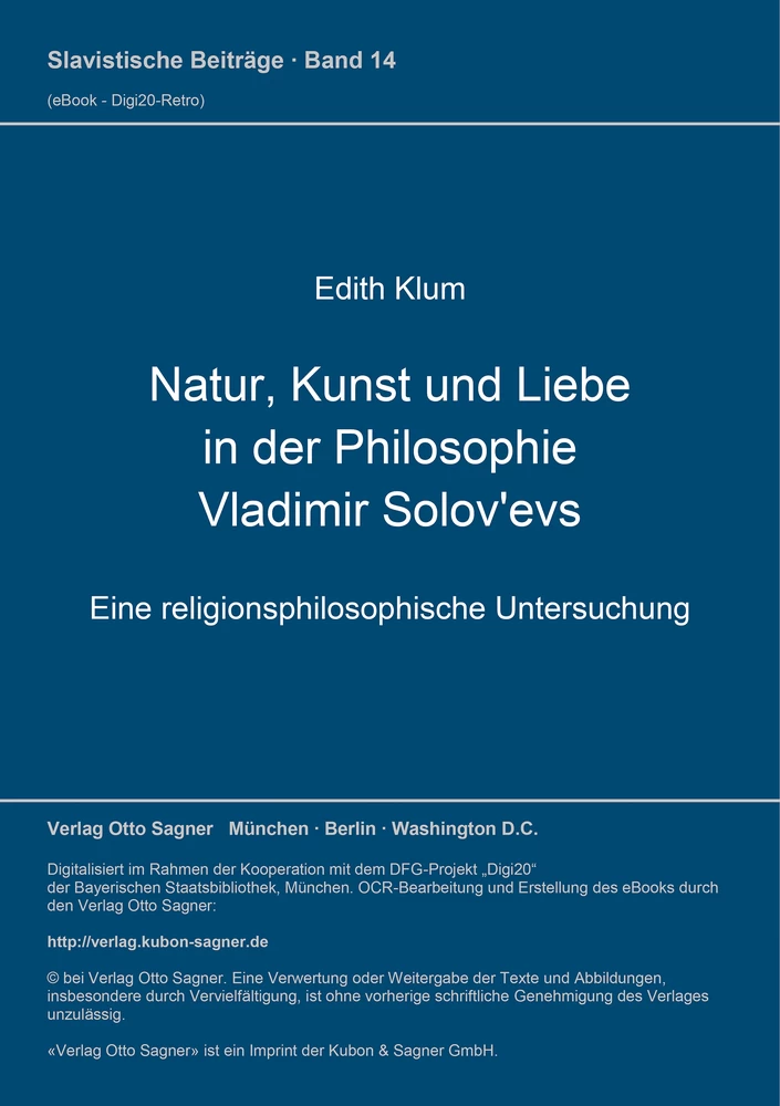 Titel: Natur, Kunst und Liebe in der Philosophie Vladimir Solov'evs