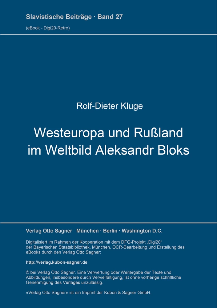 Titel: Westeuropa und Rußland im Weltbild Aleksandr Bloks