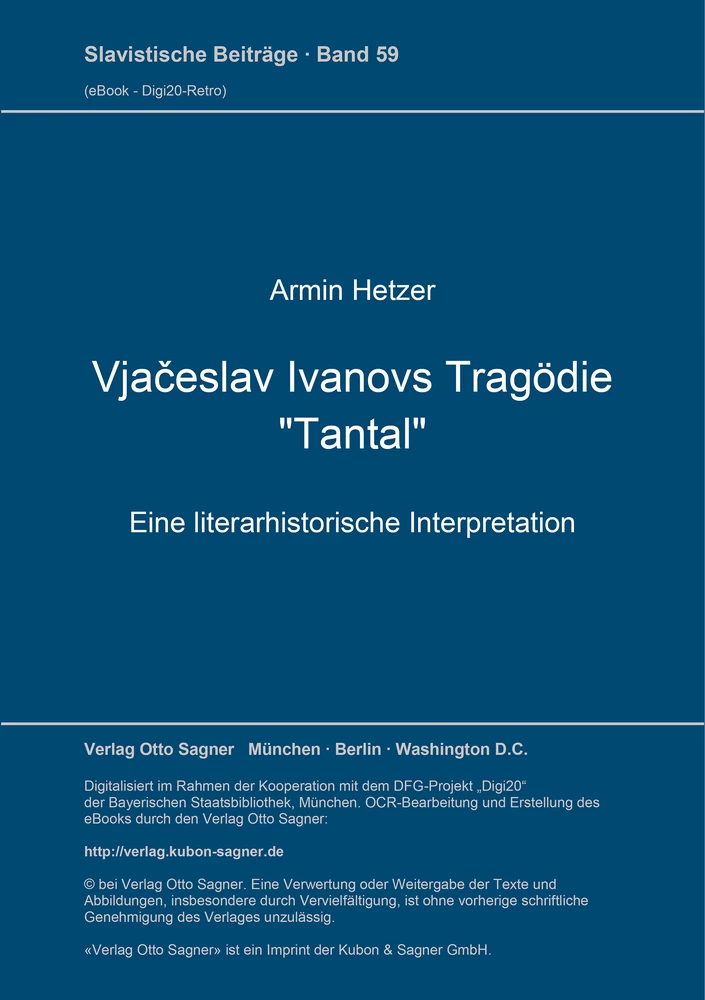 Titel: Vjačeslav Ivanovs Tragödie "Tantal"