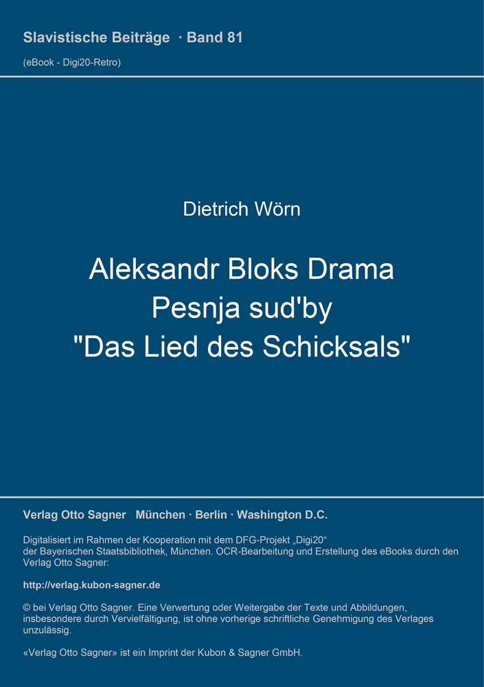 Titel: Aleksandr Bloks Drama Pesnja sud'by "Das Lied des Schicksals"