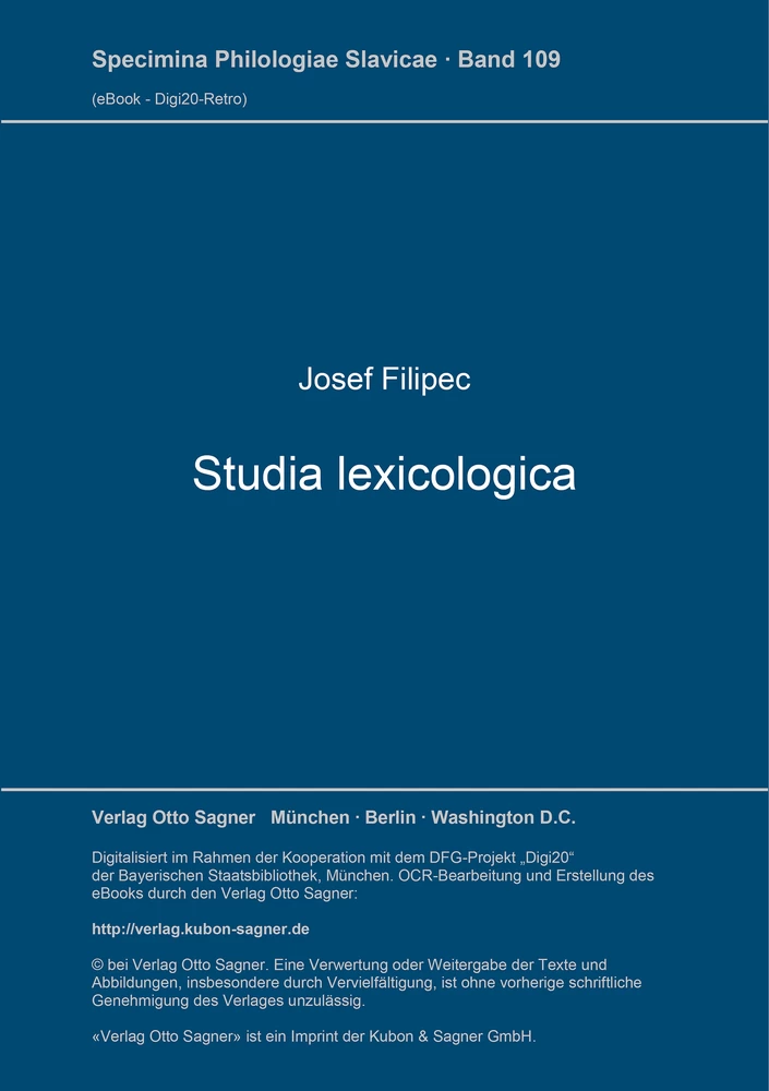 Titel: Studia lexicologica