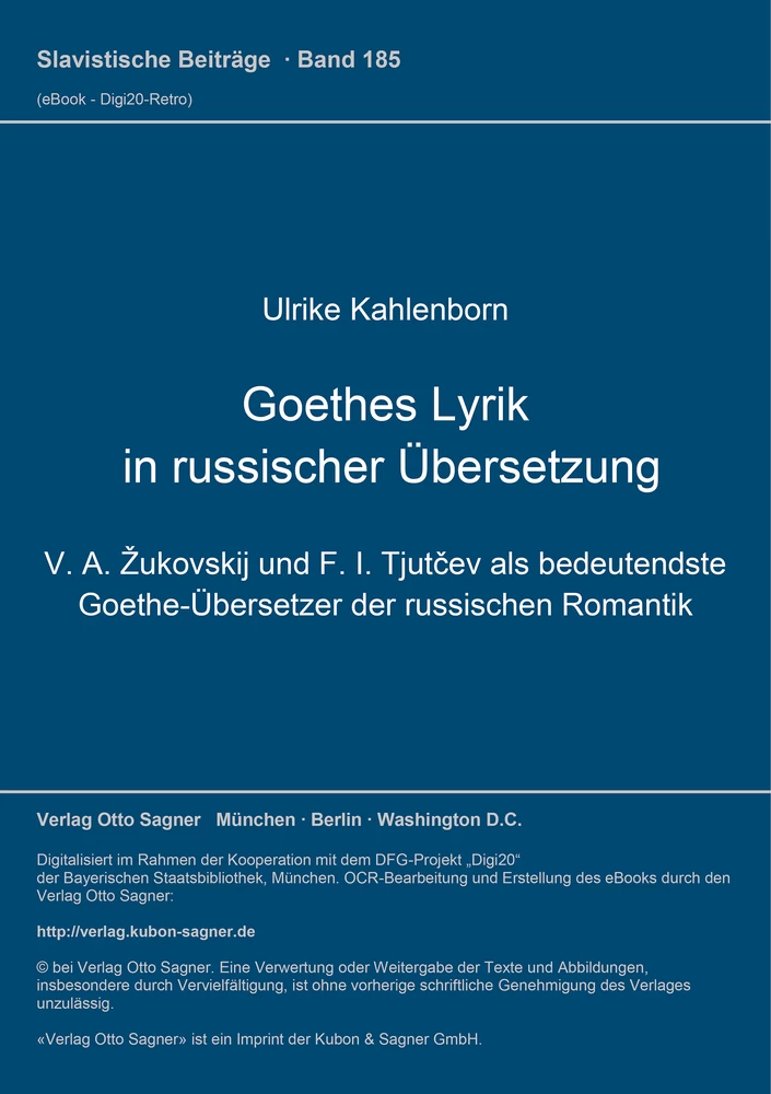 Titel: Goethes Lyrik in russischer Übersetzung
