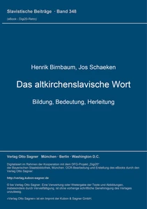 Title: Das altkirchenslavische Wort. Bildung, Bedeutung, Herleitung