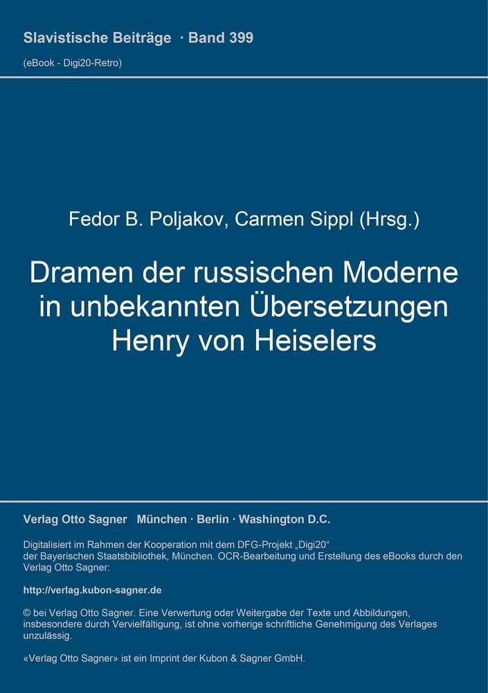 Titel: Dramen der russischen Moderne in unbekannten Übersetzungen Henry von Heiselers