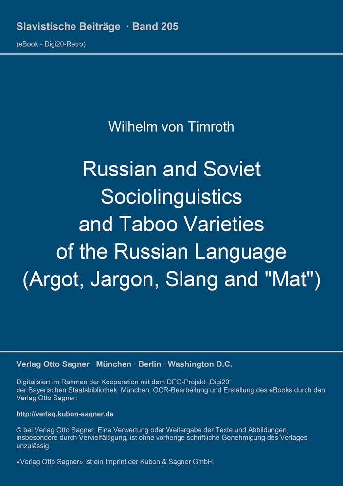 Titel: Russian and Soviet Sociolinguistics and Taboo Varieties of the Russian Language (Argot, Jargon, Slang and "Mat")