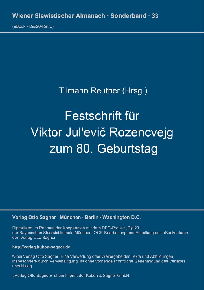 Titel: Festschrift für Viktor Jul'evič Rozencvejg zum 80. Geburtstag