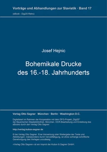 Title: Fragen der bibliographischen Beschreibung der Tschechischen und fremdsprachigen Bohemikalen Drucke des 16. - 18. Jahrhunderts