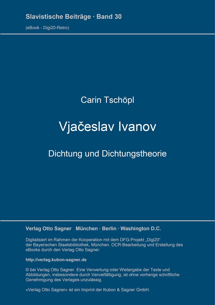 Titel: Vjačeslav Ivanov. Dichtung und Dichtungstheorie