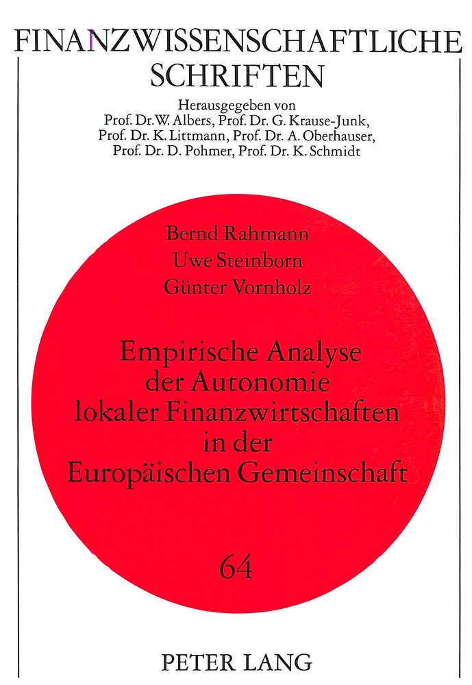 Empirische Analyse Der Autonomie Lokaler Finanzwirtschaften In Der Europaischen Gemeinschaft Peter Lang Verlag