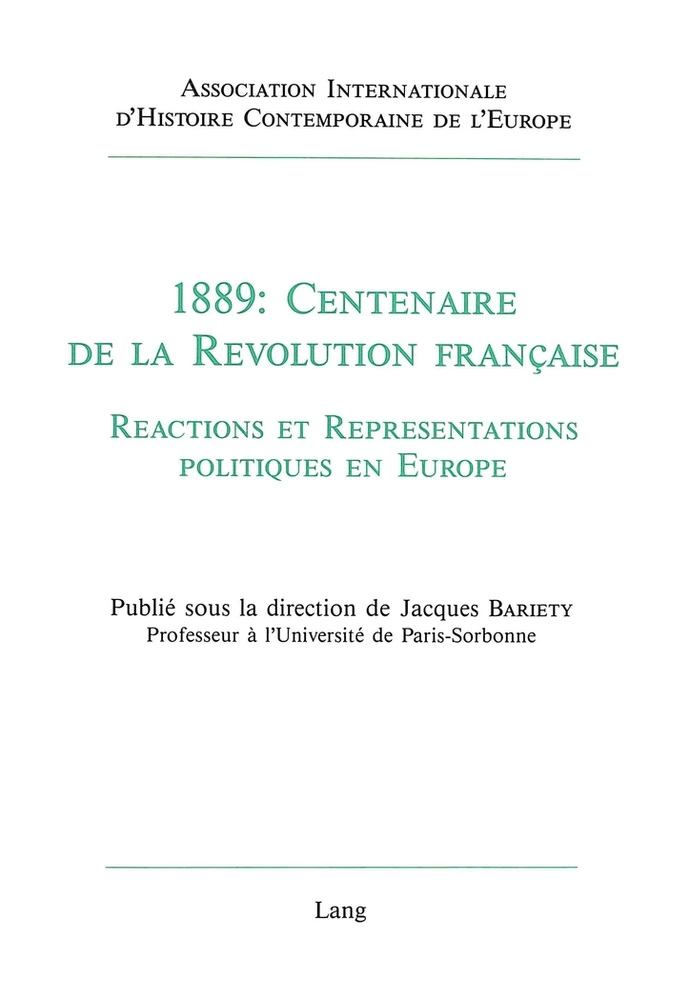 18 Centenaire De La Revolution Francaise Peter Lang Verlag