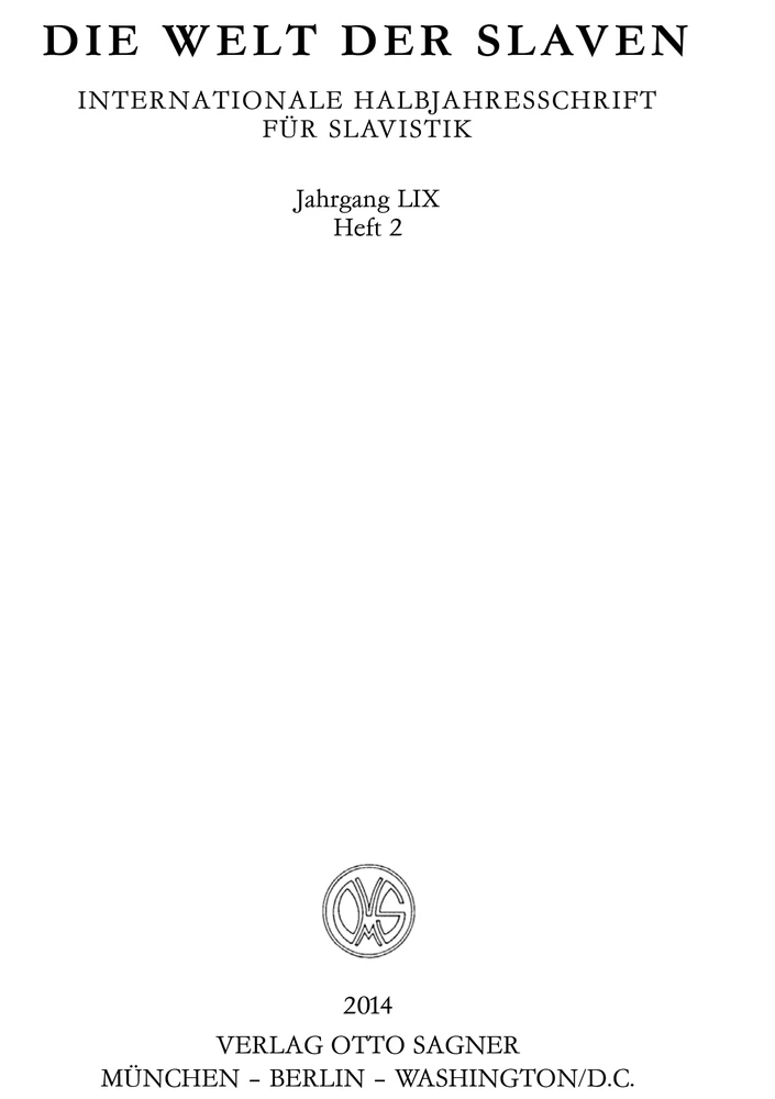 Titel: Die Welt der Slaven. Jahrgang LIX (2014) Heft 2