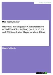 Titel: Structural and Magnetic Characterization of Co50Mn30InxSn(20-x) (x= 0, 5, 10, 15, and 20) Samples for Magnetocaloric Effect