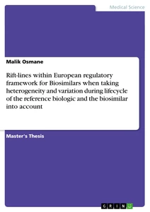 Titel: Rift-lines within European regulatory framework for Biosimilars when taking heterogeneity and variation during lifecycle of the reference biologic and the biosimilar into account