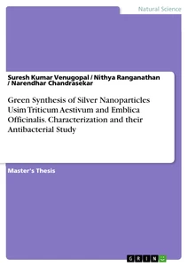 Titel: Green Synthesis of Silver Nanoparticles Usim Triticum Aestivum and Emblica Officinalis. Characterization and their Antibacterial Study