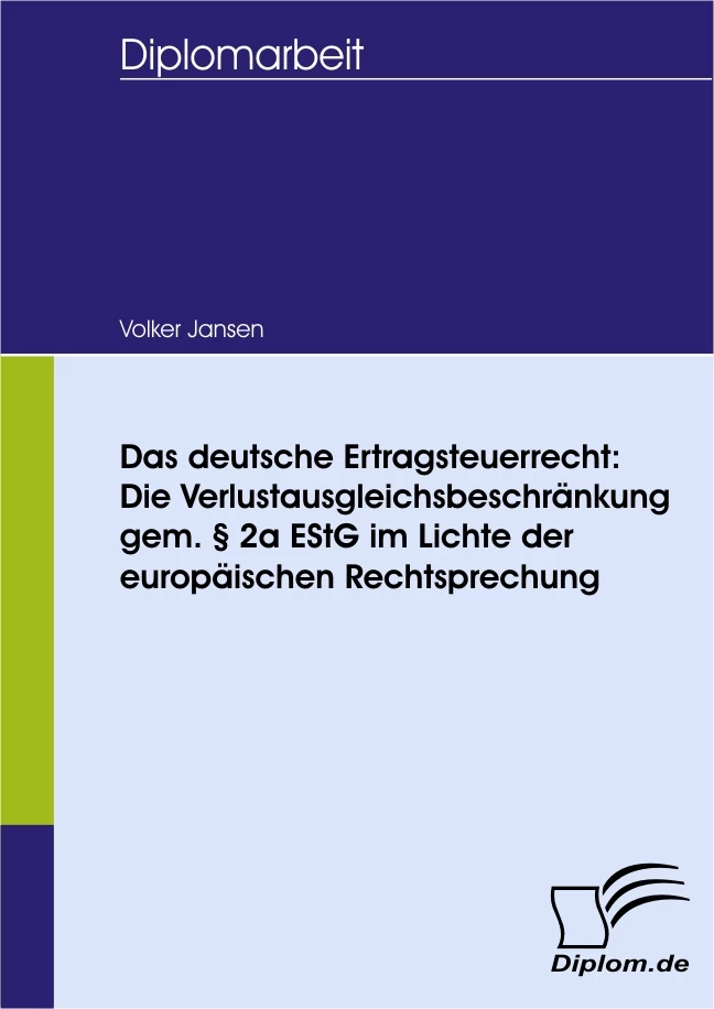 Titel: Das deutsche Ertragsteuerrecht: Die Verlustausgleichsbeschränkung gem. § 2a EStG im Lichte der europäischen Rechtsprechung