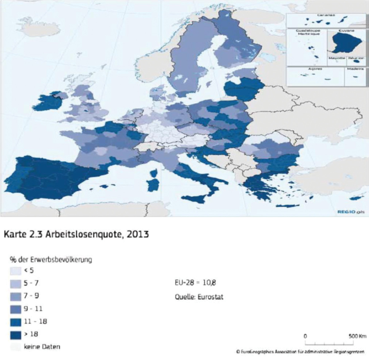 Abbildung 3:Arbeitslosenquoten der EU-Staaten, 2013.