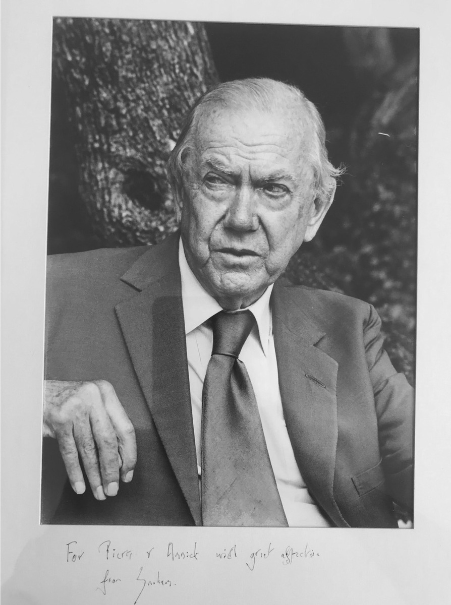 Photograph of Graham Greene signed to Pierre and Annick Joannon.