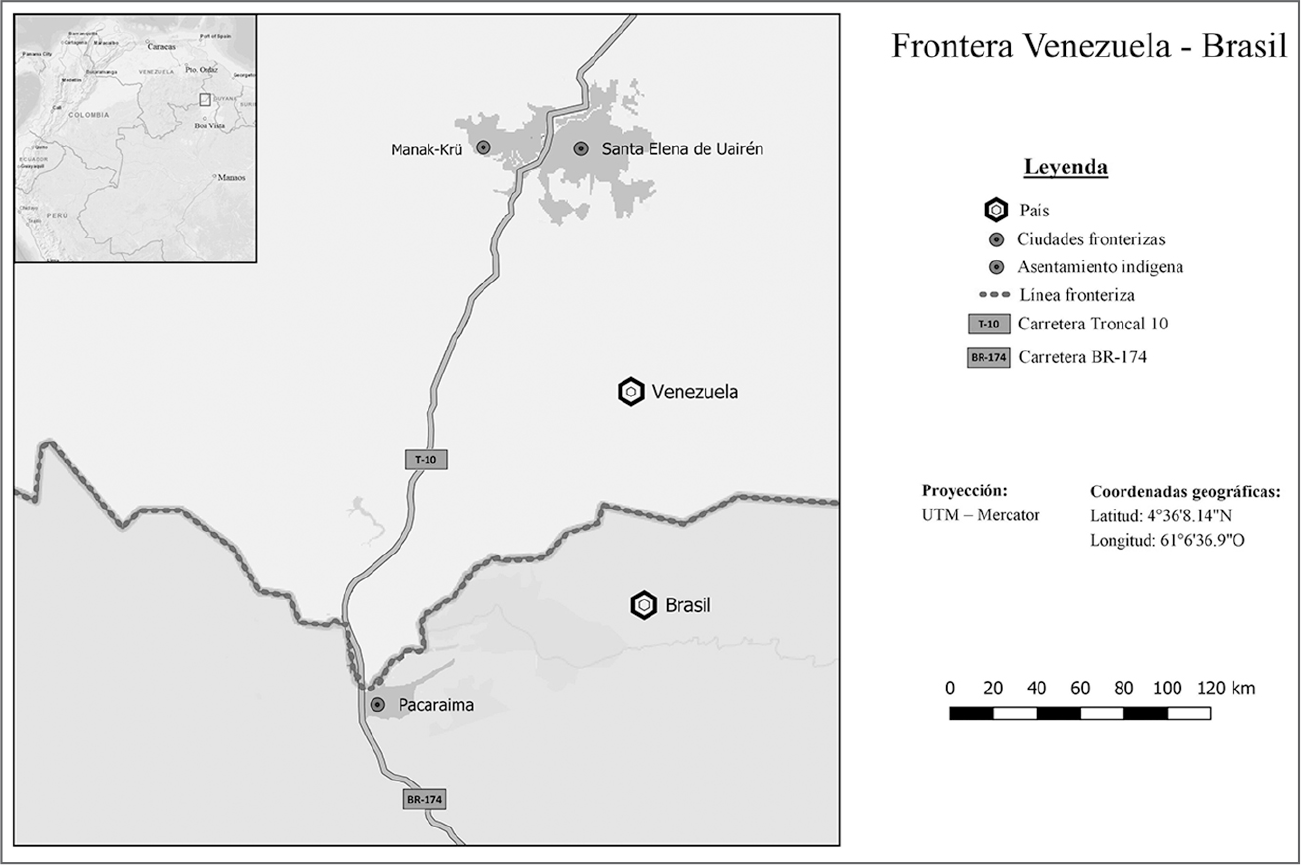 Figura 1: Mapa del área de frontera Venezuela-Brasil