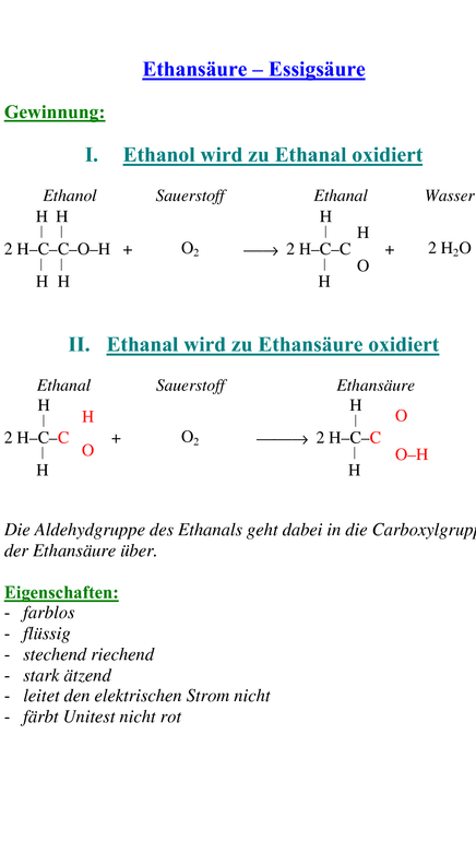 Methansäure / Ethansäure - Essigsäure - Hausarbeiten.de ...