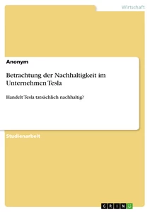 Titel: Betrachtung der Nachhaltigkeit im Unternehmen Tesla