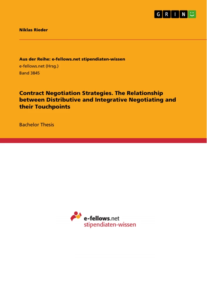 Titel: Contract Negotiation Strategies. The Relationship between Distributive 
and Integrative Negotiating and their Touchpoints