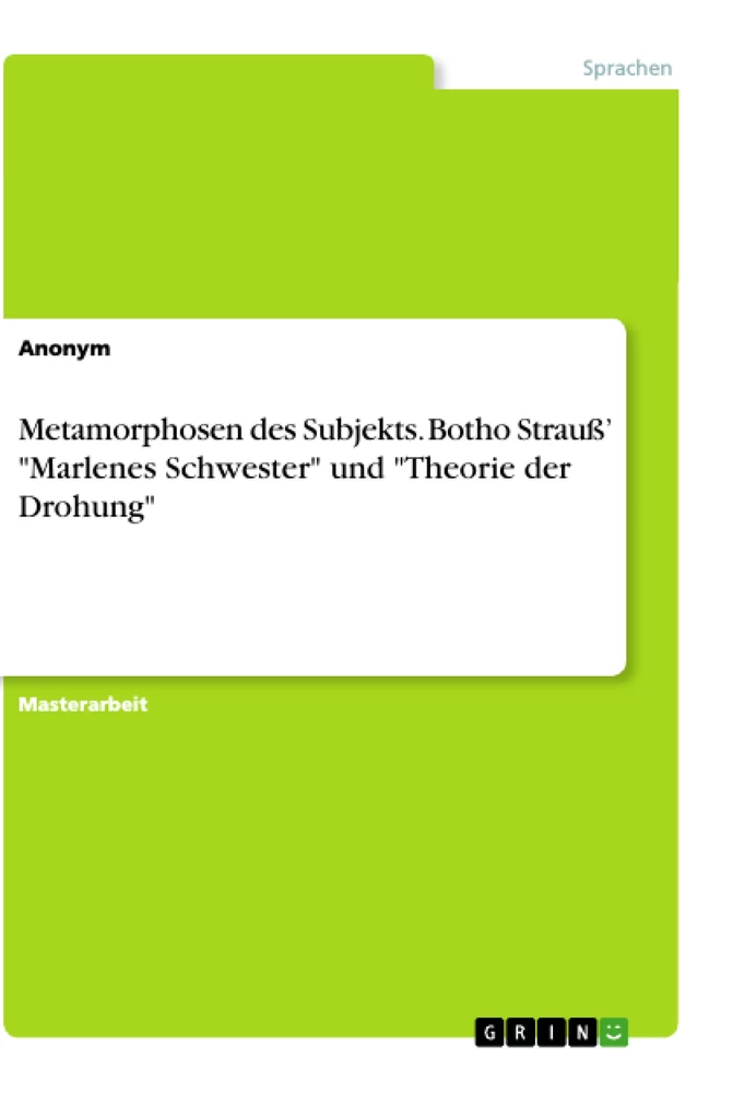 Titel: Metamorphosen des Subjekts. Botho Strauß’ "Marlenes Schwester" und "Theorie der Drohung"