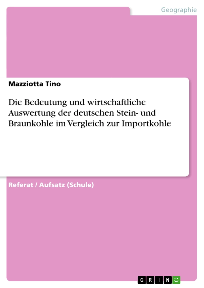 Título: Die Bedeutung und wirtschaftliche Auswertung der deutschen Stein- und Braunkohle im Vergleich zur Importkohle