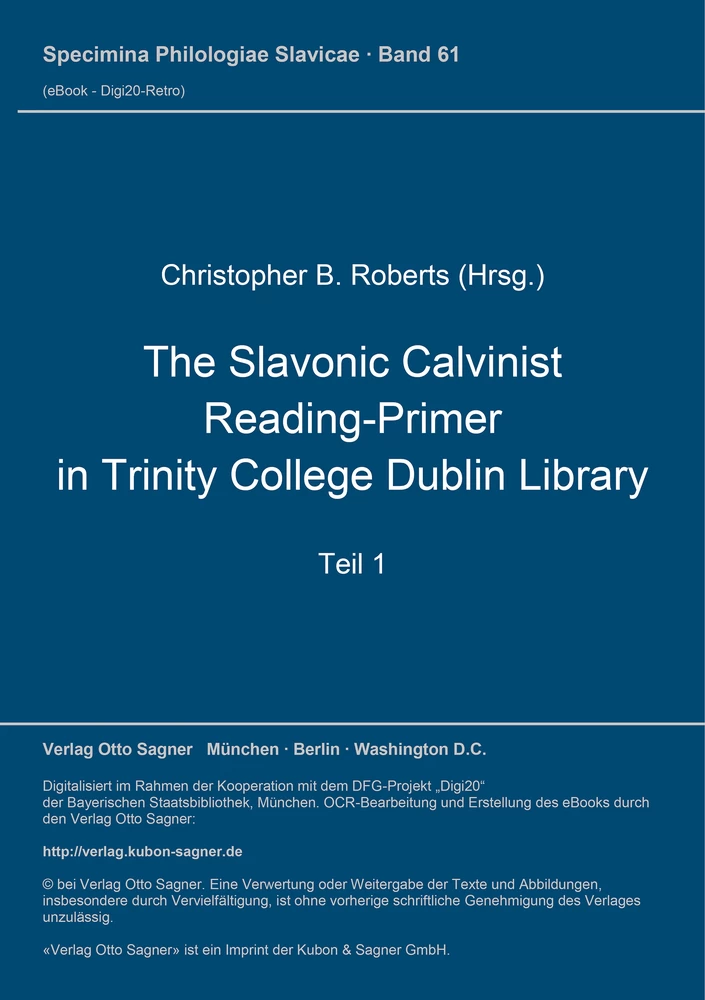 Titel: The Slavonic Calvinist Reading-Primer in Trinity College Dublin Library