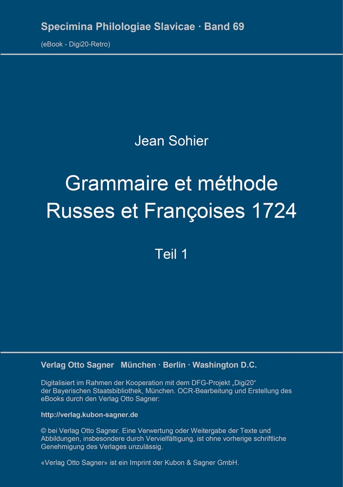 Titel: Grammaire et méthode Russes et Françoises 1724. Teil 1