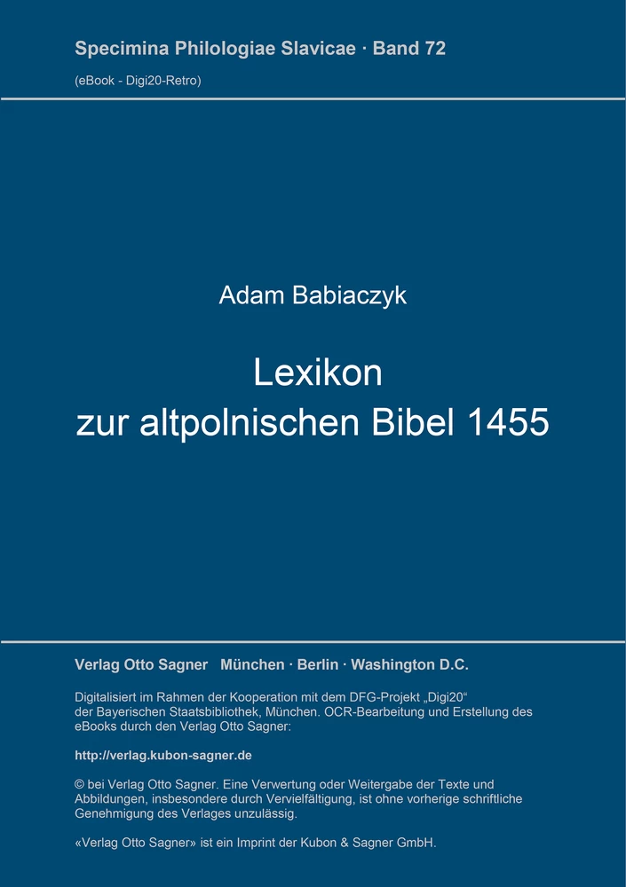 Titel: Lexikon zur altpolnischen Bibel 1455