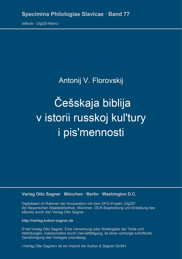 Titel: Češskaja biblija v istorii russkoj kul'tury i pis'mennosti