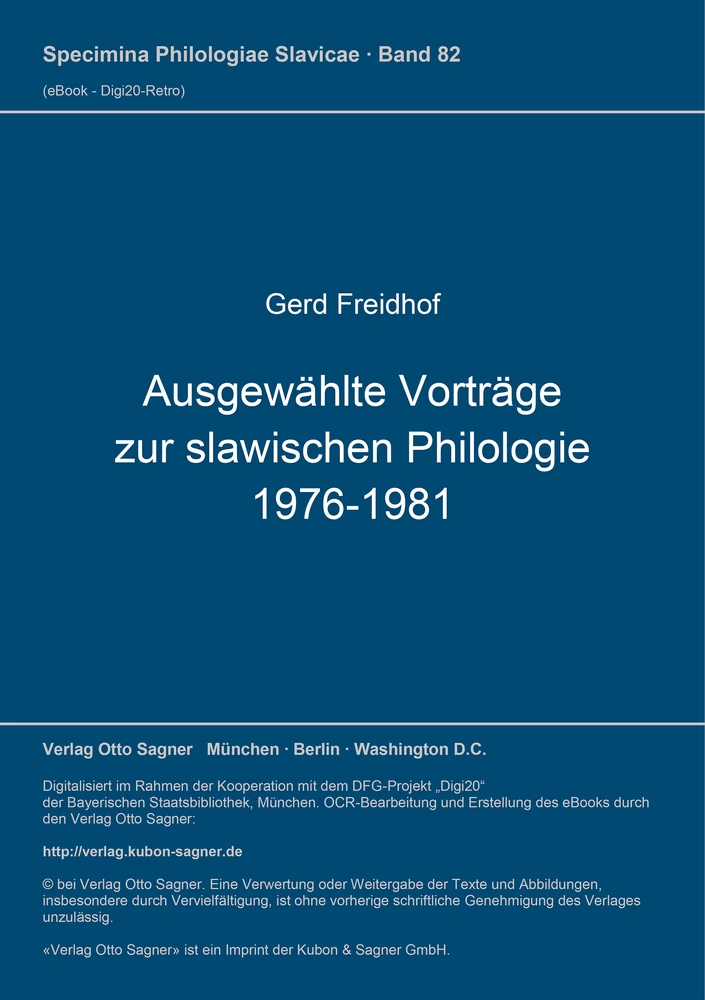 Titel: Ausgewählte Vorträge zur slawischen Philologie 1976-1981