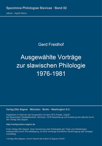 Titre: Ausgewählte Vorträge zur slawischen Philologie 1976-1981