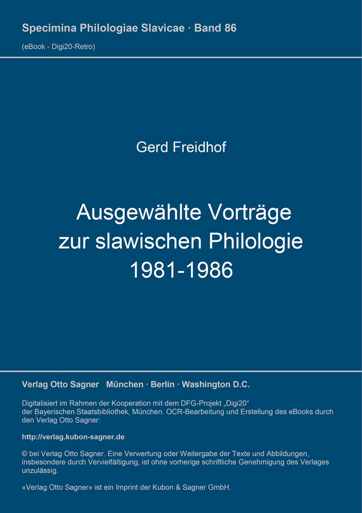 Titel: Ausgewählte Vorträge zur slawischen Philologie 1981-1986