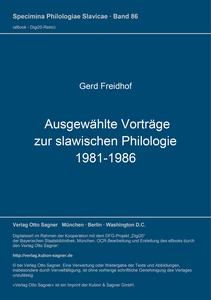 Title: Ausgewählte Vorträge zur slawischen Philologie 1981-1986