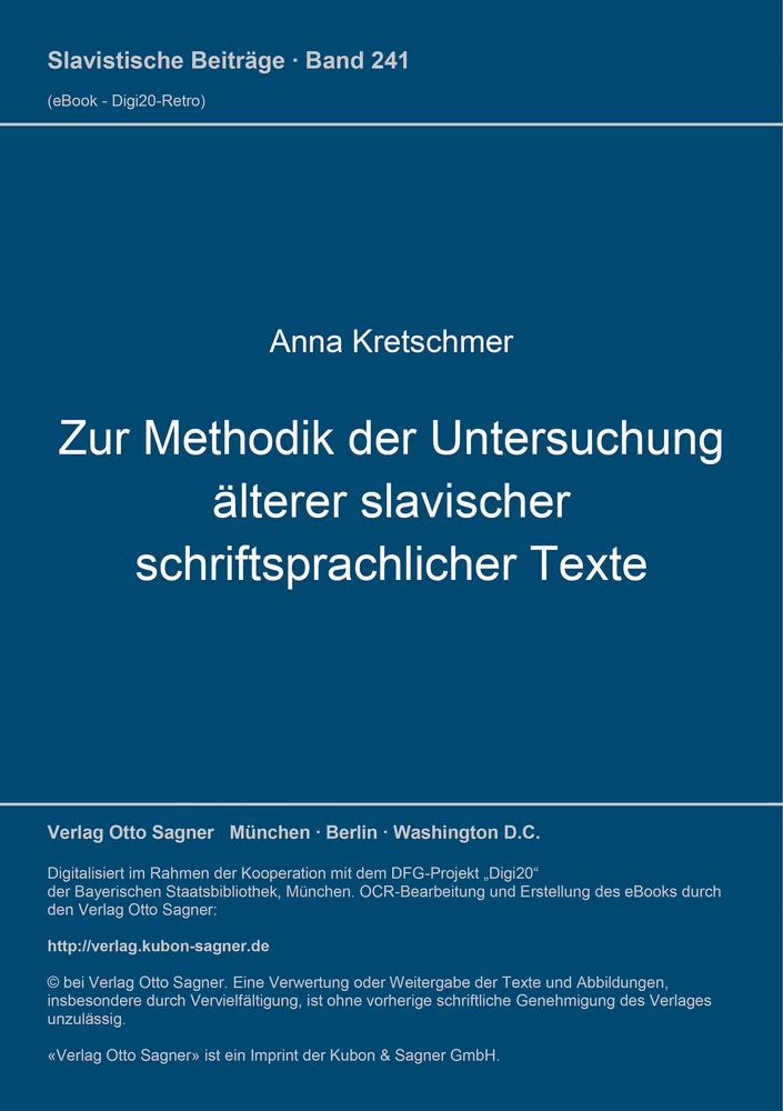 Titel: Zur Methodik der Untersuchung älterer slavischer schriftsprachlicher Texte