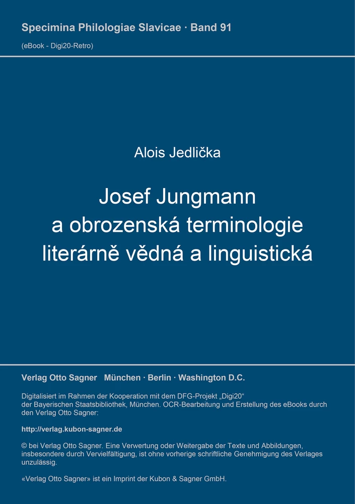 Titel: Josef Jungmann a obrozenská terminologie literárně vědná a linguistická