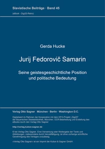 Title: Jurij Fedorovič Samarin. Seine geistesgeschichtliche Position und politische Bedeutung