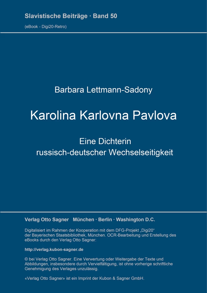 Titel: Karolina Karlovna Pavlova, eine Dichterin russisch-deutscher Wechselseitigkeit