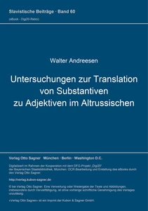 Titre: Untersuchungen zur Translation von Substantiven zu Adjektiven im Altrussischen