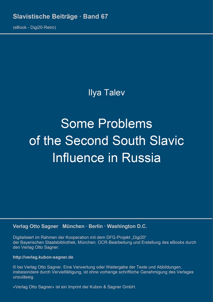Titel: Some Problems of the Second South Slavic Influence in Russia