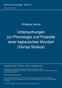 Titel: Untersuchungen zur Phonologie und Prosodie einer kajkavischen Mundart (Gornja Stubica)