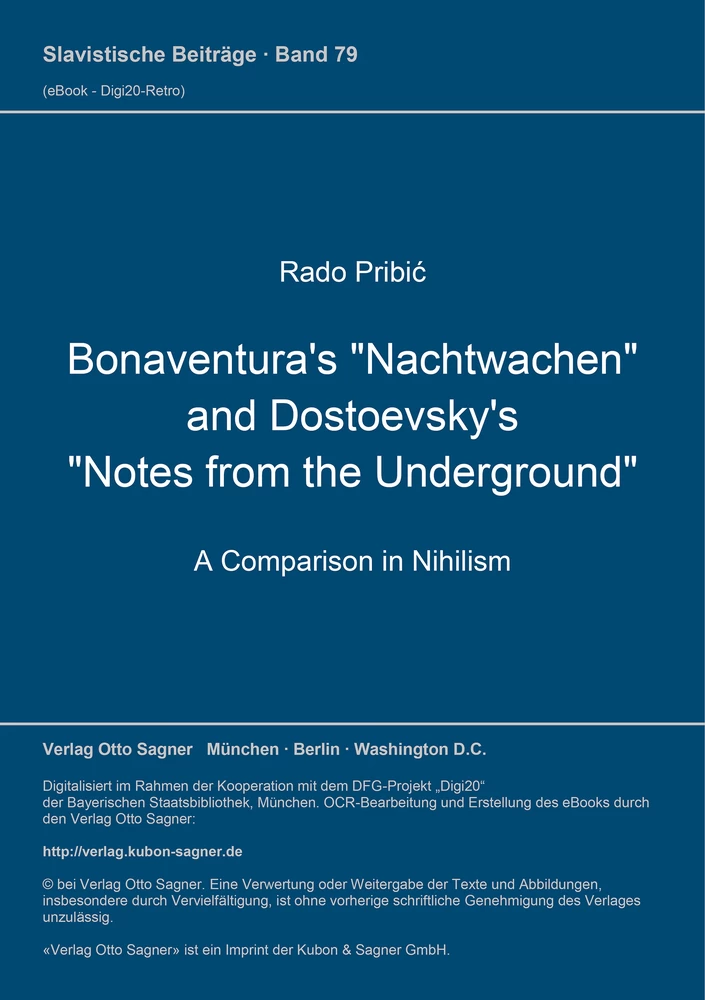 Titel: Bonaventura's "Nachtwachen" and Dostoevsky's "Notes from the Underground"