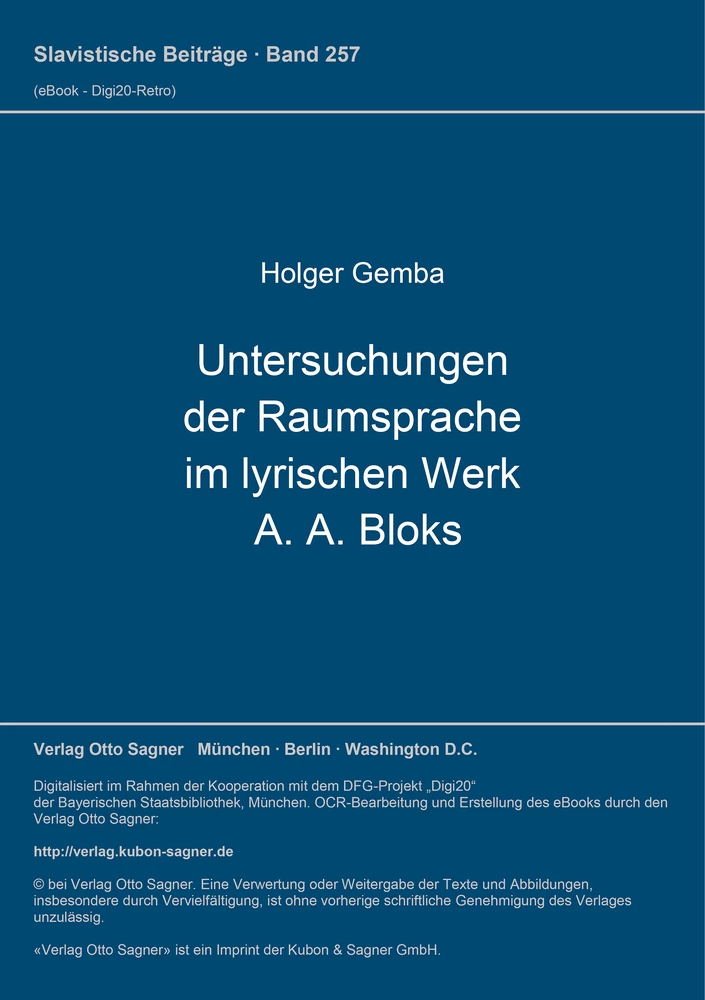 Titel: Untersuchungen der Raumsprache im lyrischen Werk A. A. Bloks
