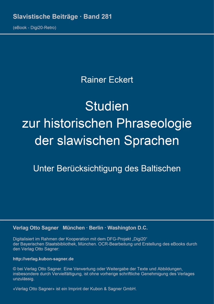 Titel: Studien zur historischen Phraseologie der slawischen Sprachen (unter Berücksichtigung des Baltischen)