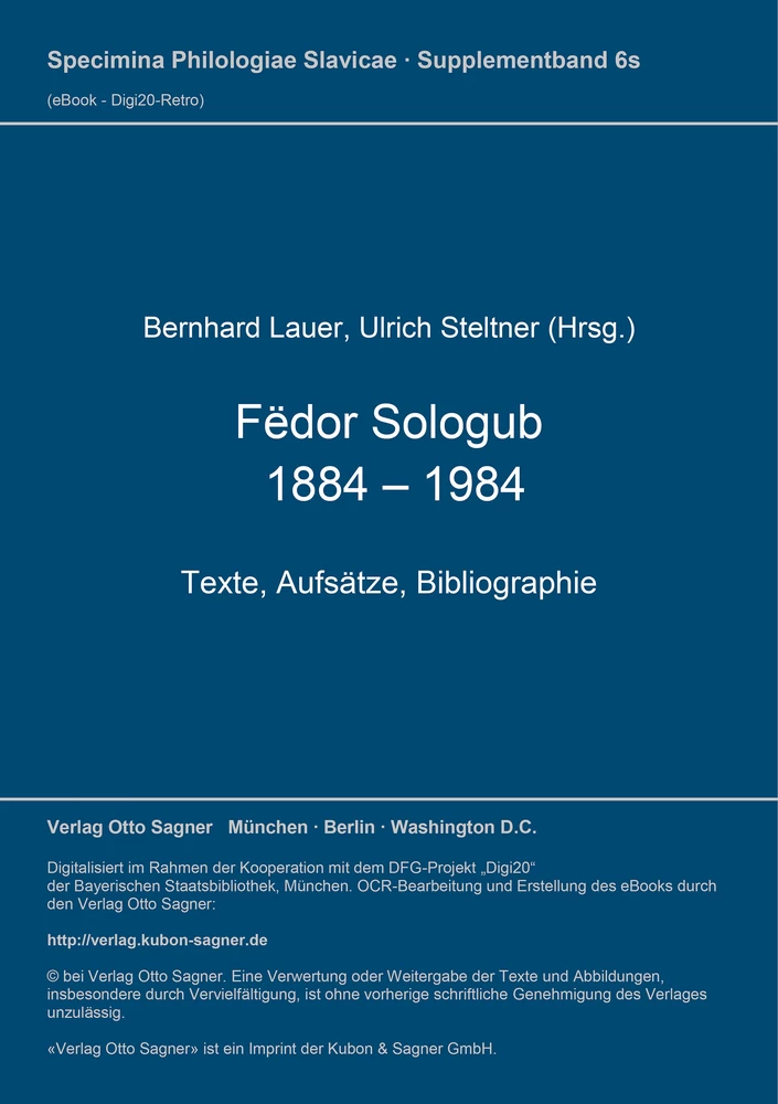 Titel: Fëdor Sologub. 1884 - 1984