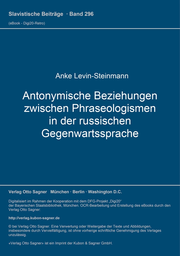 Titel: Antonymische Beziehungen zwischen Phraseologismen in der russischen Gegenwartssprache
